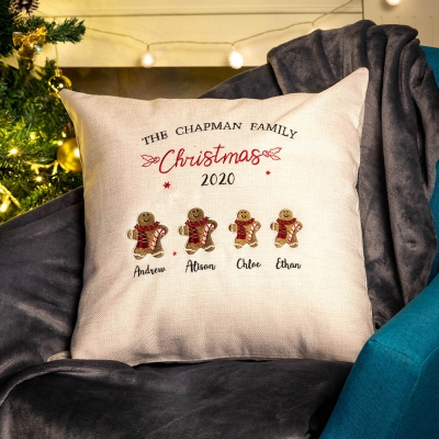 Embroidered Christmas Gingerbread Man Cushion Cover