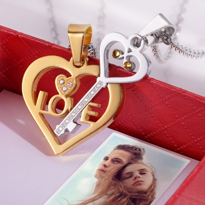 Custom Heart & Key Necklaces Couple Necklaces