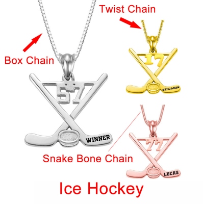 Custom Hockey Necklace Ice Hockey Sticks Name Jewelry