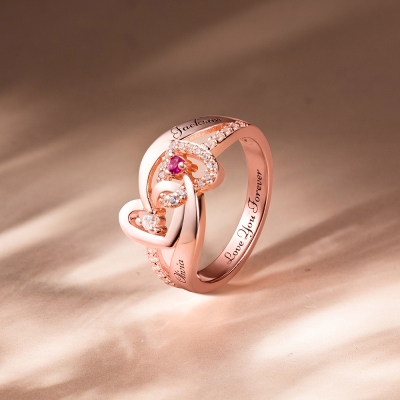 Personalized Name Double Heart Interwoven Ring