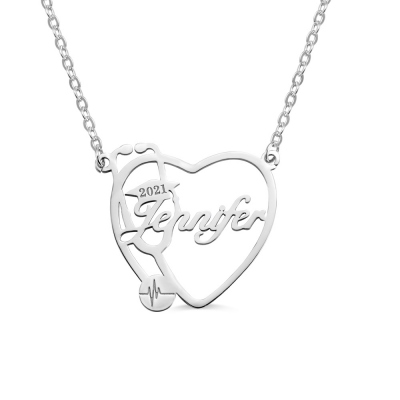 Personalized Heart Stethoscope Name Necklace
