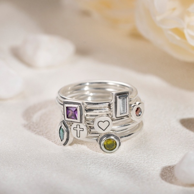 Personalized Initial and Birthstone Stackable Ring