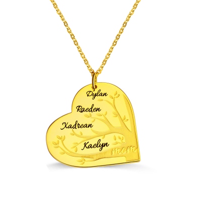 Collier arbre généalogique personnalisé 1-12 noms coeur