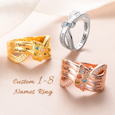 Family Jewelry Personalized 1-8 Birthstone and Name Ring