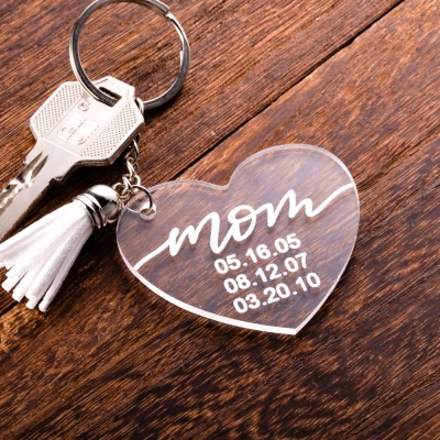 Personalized Mommy Tassel Keychain with Dates