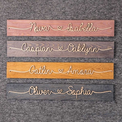 Signe de nom de couple personnalisé en bois cadeau de la Saint-Valentin