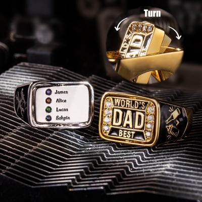 Personalized Name and Birthstone Champion Ring for Father