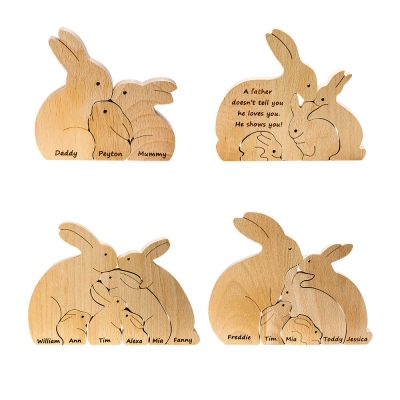 Custom Easter Rabbits Family Wooden Bunny Puzzle