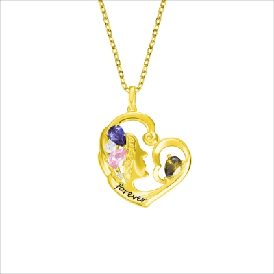 Personalized Name and Birthstone Heart Necklace Gift for Mom