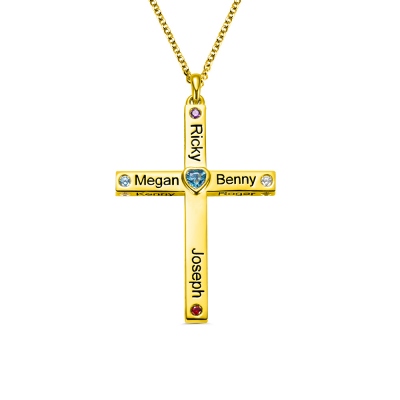 Personalized Heart Birthstone Cross Necklace