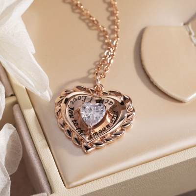 Heart-shaped Birthstone Necklace with Custom Engraving