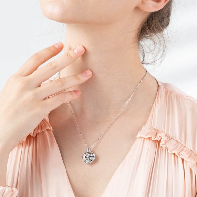 Personalized Crown Heart Cage Necklace with Birthstone