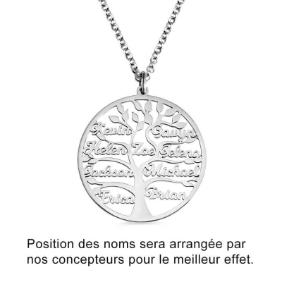 Collier Arbre de Vie-1 à 9 Prénoms-Argent