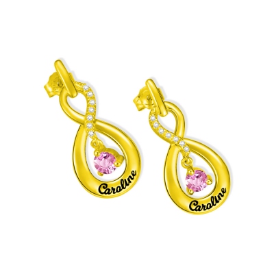 Personalized Infinity Name Earrings with Dance Birthstone in Gold