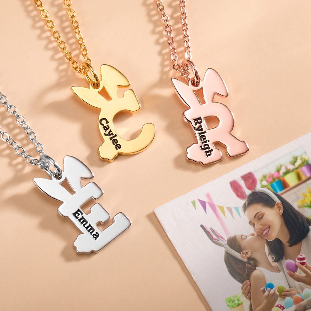 Custom Easter Bunny Letter Necklace with Name