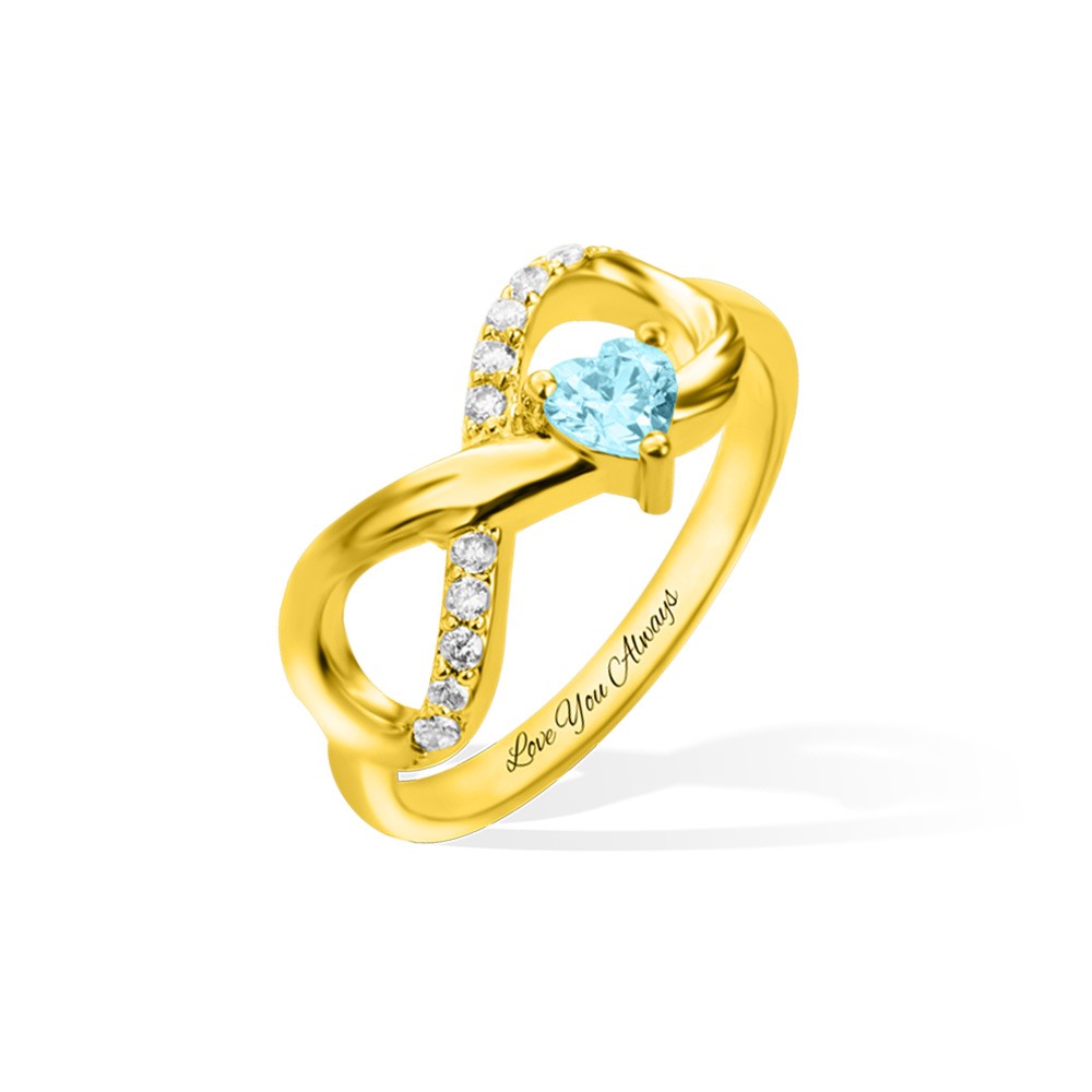 Personalized Infinity Ring with Heart Birthstone, 925 Sterling Silver Angel Wings Rings for Engagement/Wedding/Promise