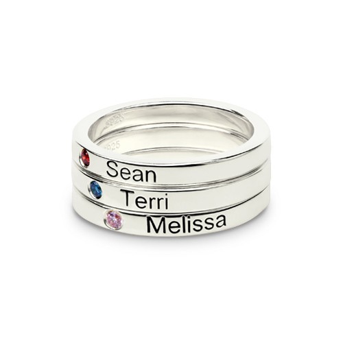Mother's Stackable Name Ring With Birthstone Sterling Silver