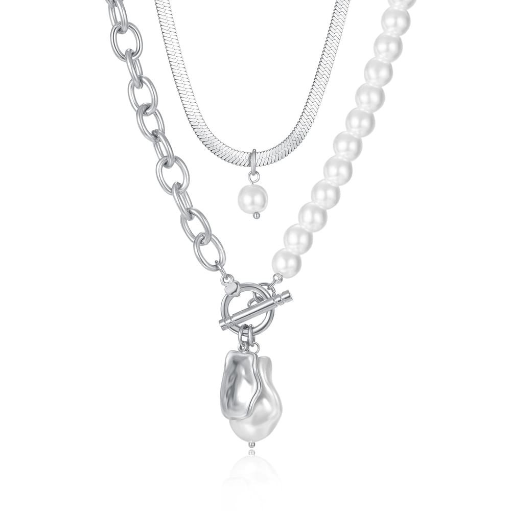 Vintage Dainty Layering Necklace with Pearl, Snake Chain/Paperclip Chains Necklace for Women
