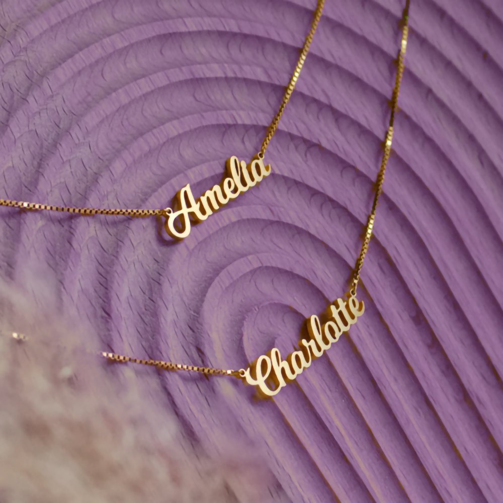 Colar de nome personalizado colar de corrente dupla com nome, colar em camadas minimalista conjunto de 2, presente de joias com nome de caligrafia para ela