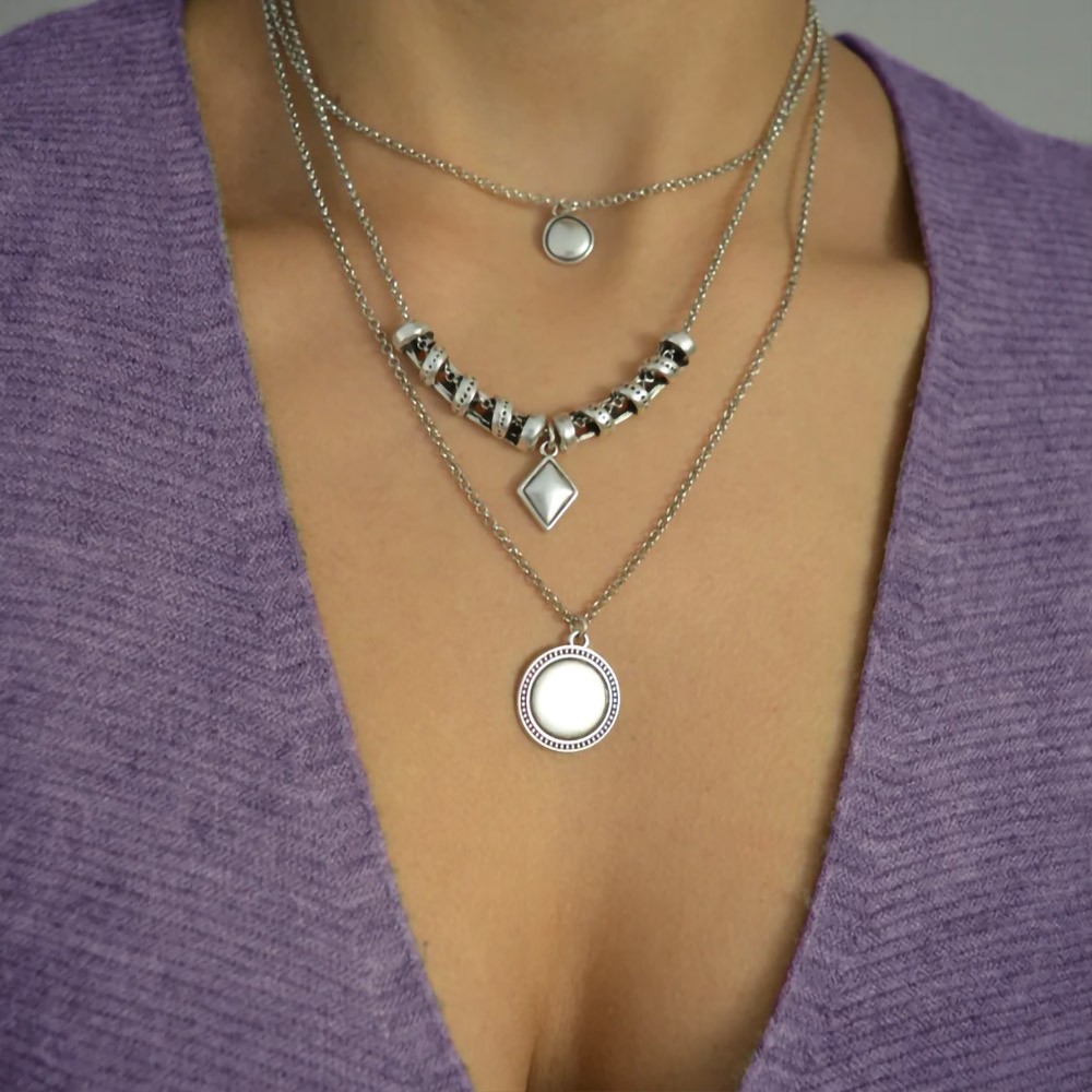 Boho Bohemian Layered Necklace, Dainty Stacking Choker Necklaces with Round Coin Charms, Neck Jewelry Accessories for Women/Girls/Hippies - Set of 3