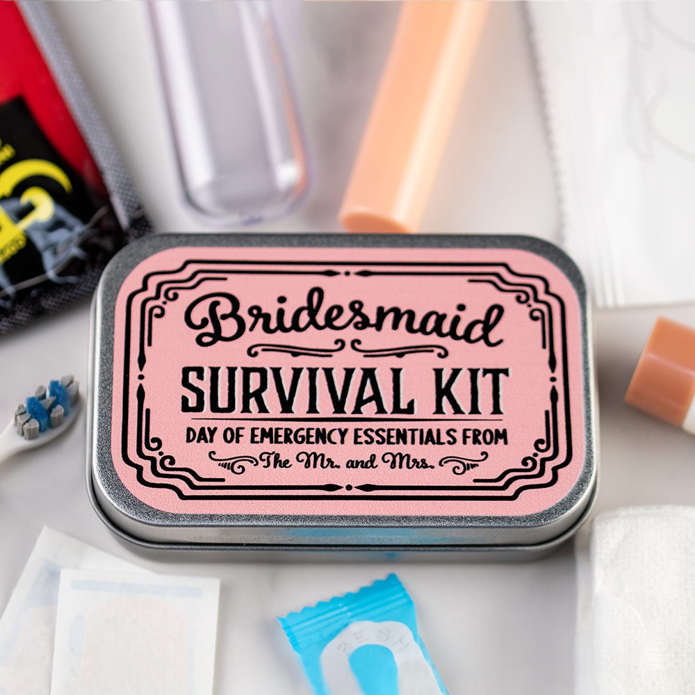 Custom Bridesmaid Wedding Day Survival Kit, Bridesmaid Gift Box Tin for Engagement Supply & Wedding Survival Kit - Sold at 3PCS