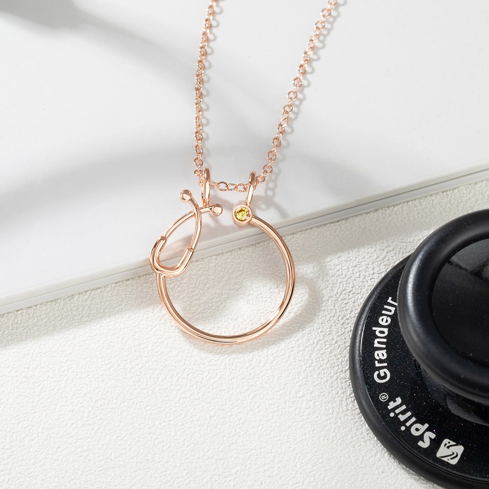 Nurse Ring Holder Necklace with Birthstone, Customized Ring Holder Necklace, Stethoscope Ring Holder Necklace, Doctor/Nurse/Graduation Gift