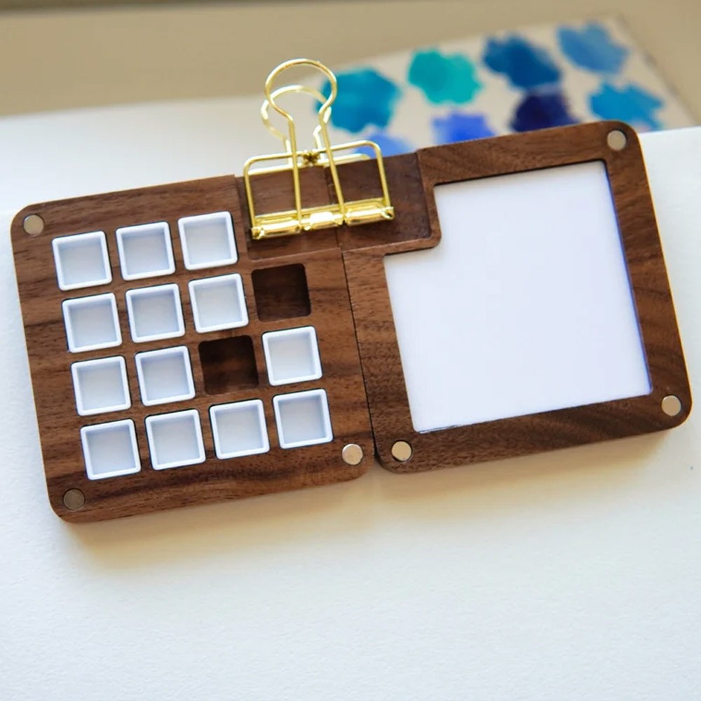 Custom Name Walnut Wood Portable Watercolor Palette