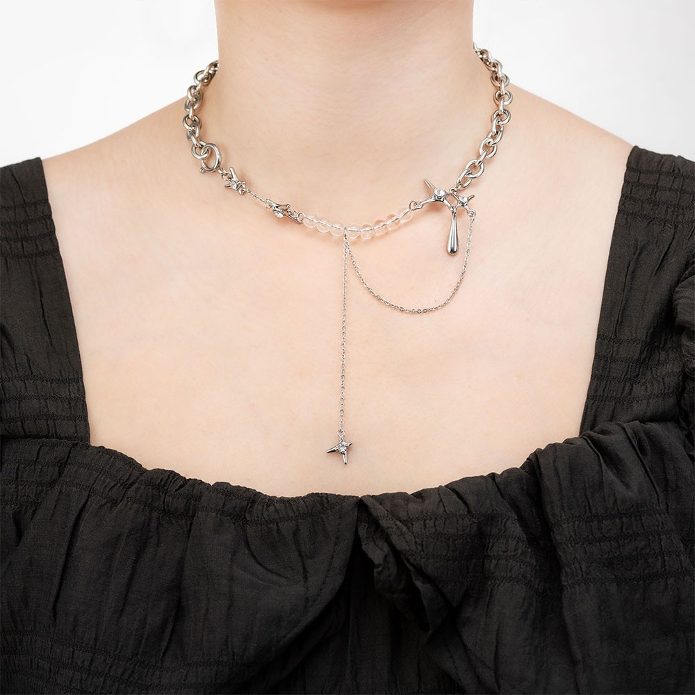 Gothic Style Choker, Multi-layer Streetwear Punk Necklace, Dark Style Lollita Choker, Silver Crystal Punk Jewelry for Women Teen Girls