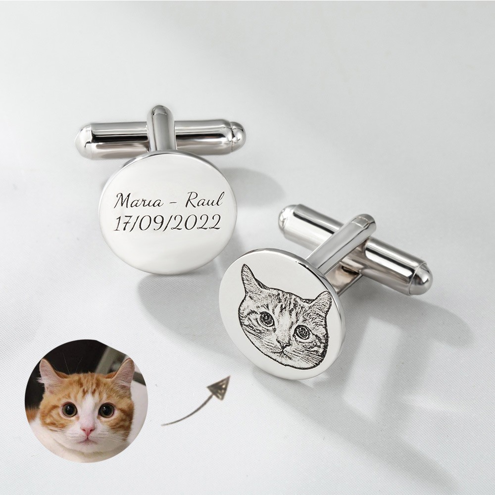 Custom Pet Portrait Cufflinks, Memorial Cufflinks, Stainless Steel/Sterling Silver 925 Cufflinks, Father's Day Gift for Groom/Men/Father