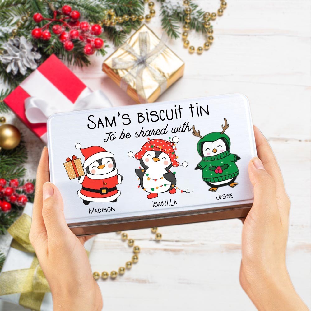 Personalized Christmas Gift Tin, Cute Animal Metal Storage Tin, Santa Snowman Penguins Sweet Treats Box, Home Organizer House Warming Gifts