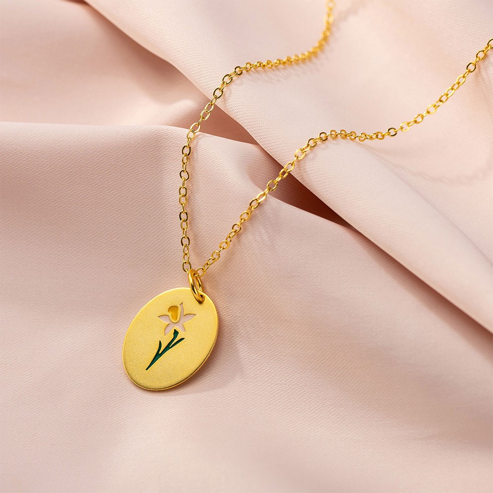 Colar de flores de nascimento de esmalte personalizado com nome, pingente de charme gravado em ouro, presente de aniversário/dia das mães para esposa/mãe/namorada/filha