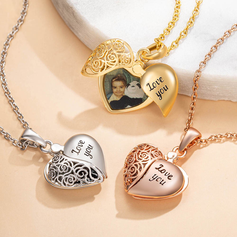 Collana con foto del medaglione vintage, collana con foto del cuore con totem, collana del cuore, gioielli commemorativi, ricordo del cuore, regalo per mamma/nonna