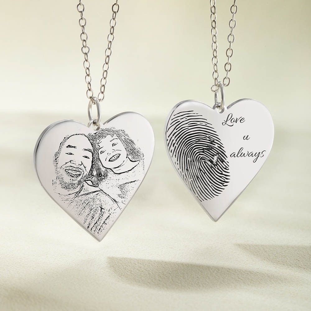 Colar de coração com impressão digital gravada, colar de foto personalizado com pingente de lembrança de impressão digital, joias comemorativas para presentes de aniversário de aniversário