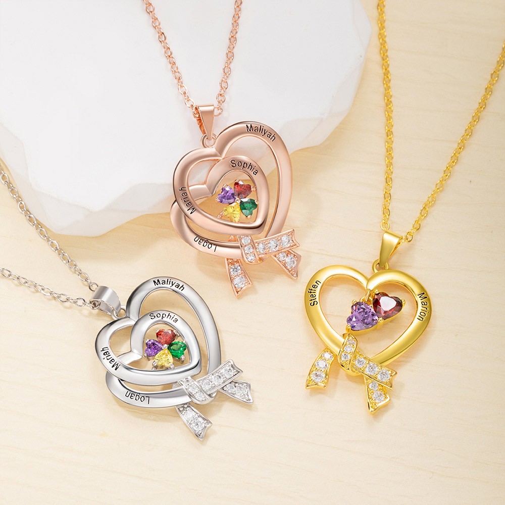 Collier coeur délicat avec 1-4 pierres de naissance, collier coeur, collier pierre de naissance pour maman, anniversaire/pierre de naissance/cadeau de mariage pour petite amie/elle