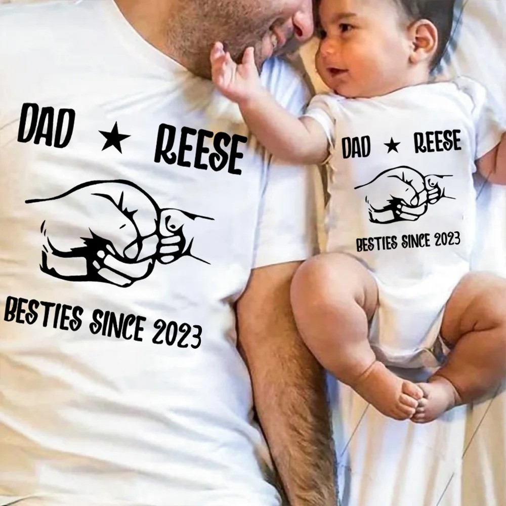 Nom personnalisé chemise parent-enfant, notre première chemise fête des pères ensemble 2022, chemise en coton, cadeau d'anniversaire/père pour papa/grand-père