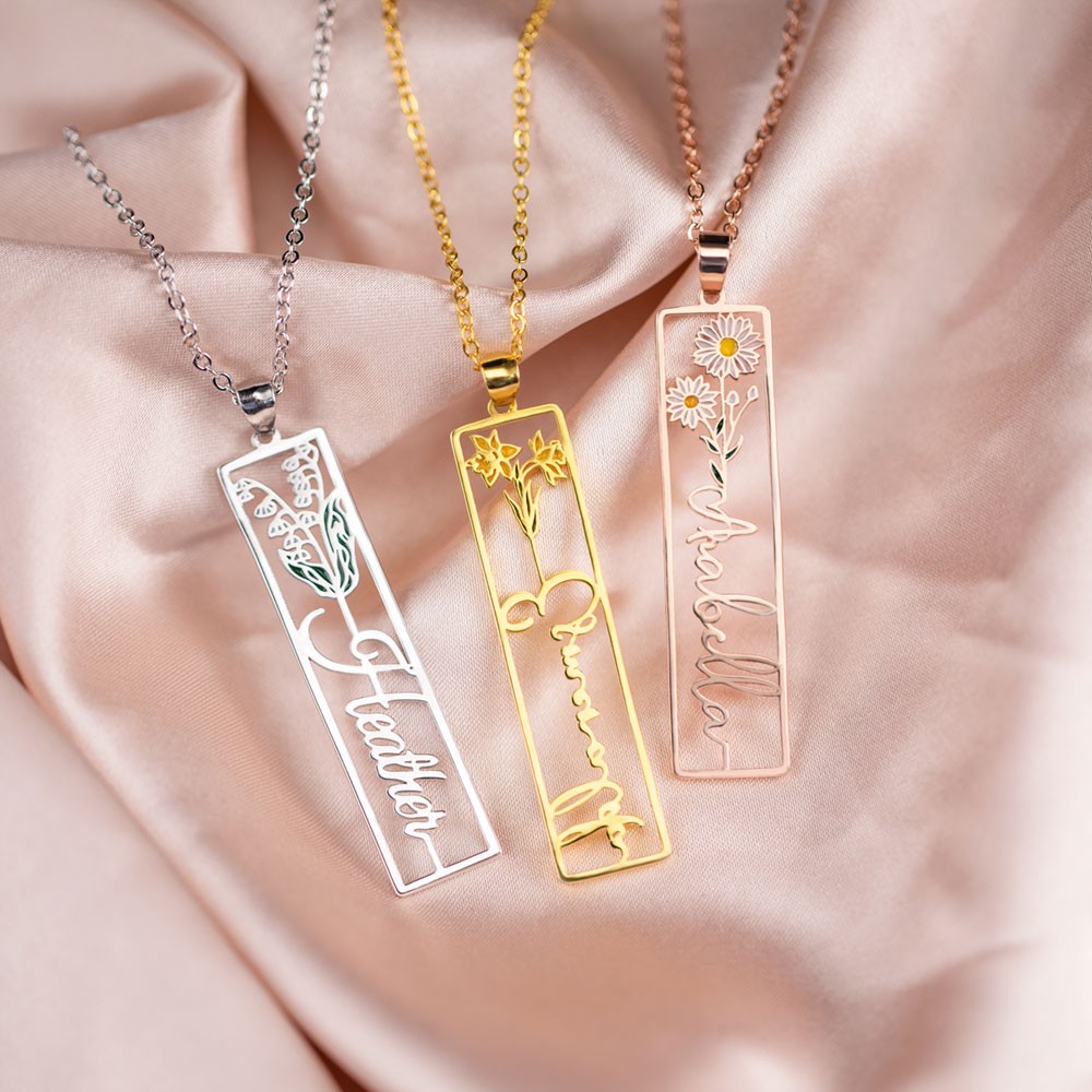 birth flower name necklace