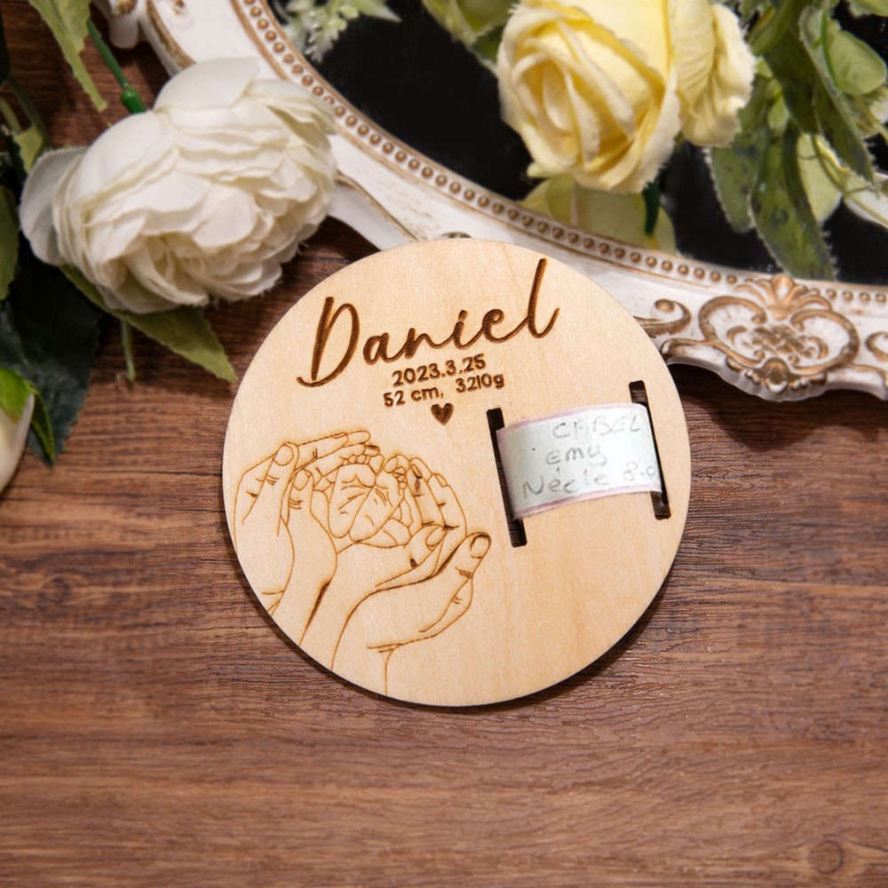 Wooden birth bracelet holder