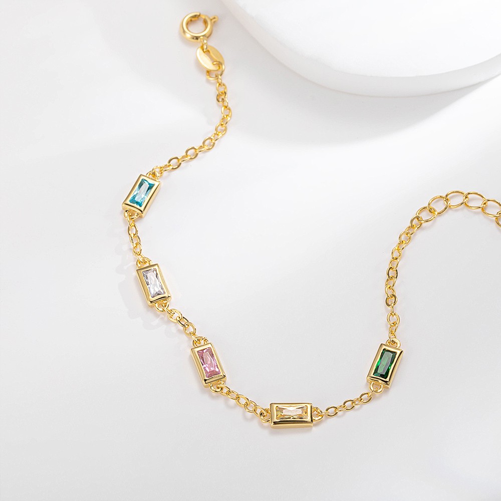 Personalized Rectangular Birthstone Bracelet, Dainty Birthstone Bracelet, Family Birthstone Bracelet, Mother's Day/Anniversary Gift for Mom/Wife