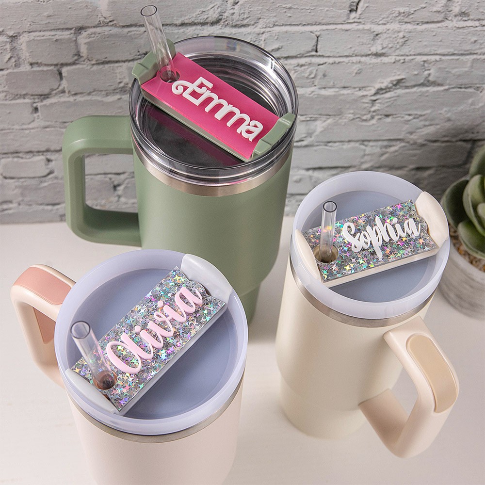Personalized Name Tag for Tumbler Lid, Tumbler Cup Accessories, Glitter Name Tag, Acrylic Name Tag, Cup Nameplate, Christmas Gift for Kids/Friends