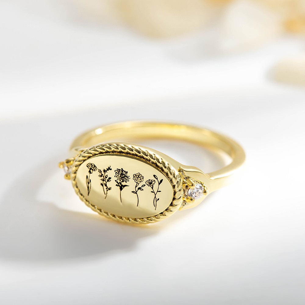 Custom Multiple Birth Flower Ring, Birth Month Flower Ring, Mother's Ring, Floral Ring, Sterling Silver Ring, Minimalist Bouquet Ring, Gift for Her