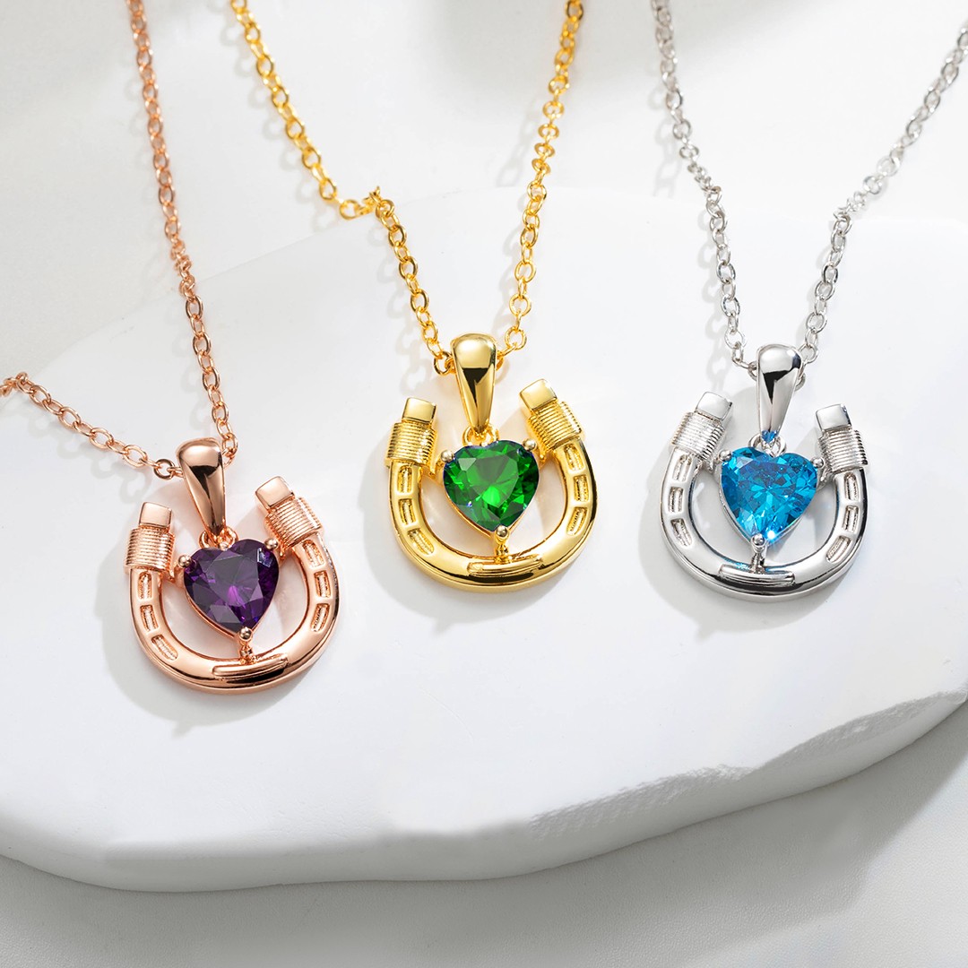 Personalized Birthstone Horseshoe Necklace, Love & Lucky Necklace, Heart Birthstone Jewelry, Birthday/Wedding Gift for Daughter/Horse Lover/Bridesmaid