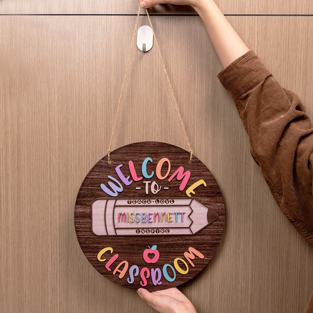 Panneau de porte d’enseignant personnalisé, décor de bureau d’enseignant en bois, panneau de bienvenue de cintre de porte de classe, journée de l’enseignant/appréciation/fin d’année/cadeau de rentrée scolaire