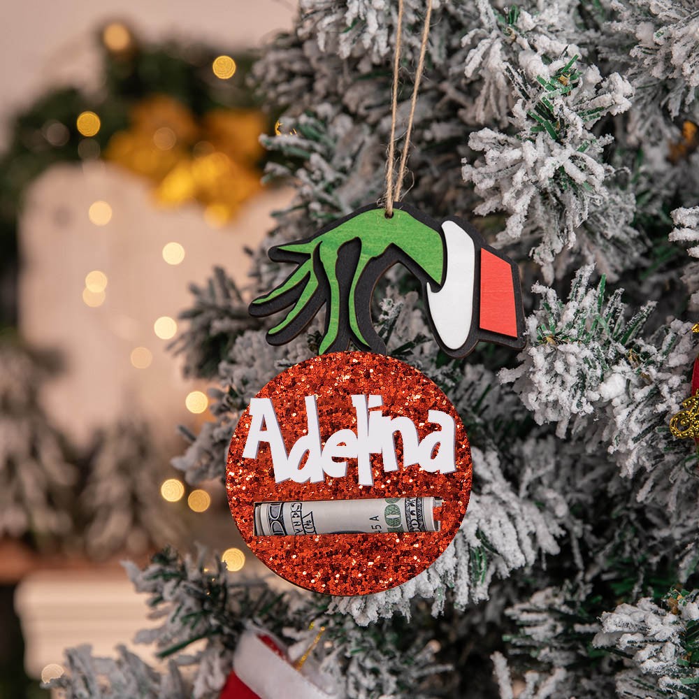 Ornements de Noël personnalisés de monstre vert, cadeaux de Noël drôles, détenteur d’argent, décorations d’arbre de fête, Noël à la main, famille de monstres verts