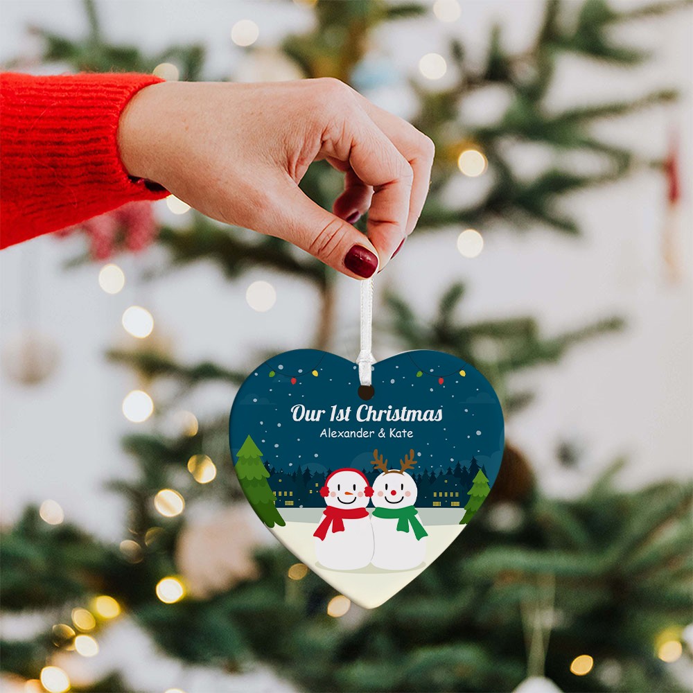 Personalized First Christmas Ornaments for Couples, Custom Name & Photo Snowman Couple Decorations, Christmas Gifts, Gifts for Newlyweds/Couples