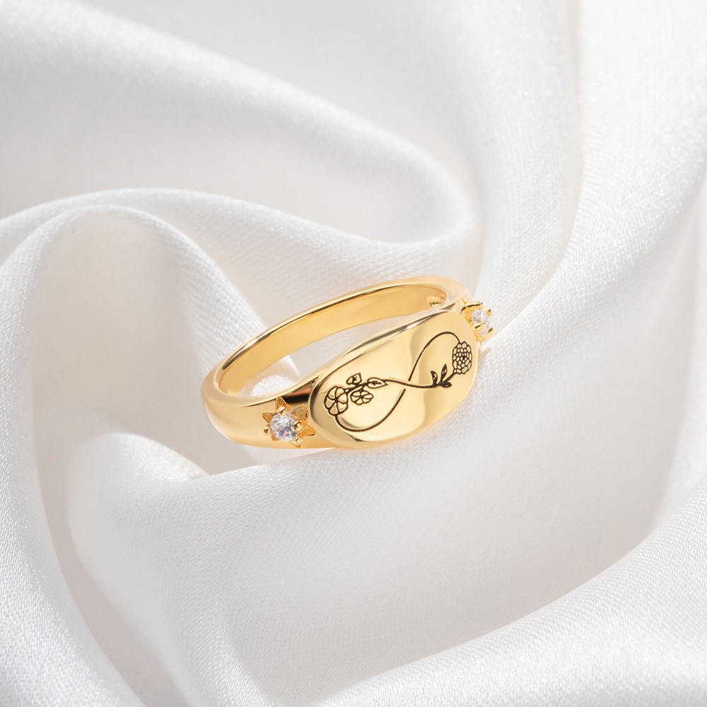 Custom Infinity 2 Birth Flowers Ring, Personalized Name Engraved Silver Ring, Women's Jewelry, Birthday Gifts, Gifts for Friends/Sister/Couples