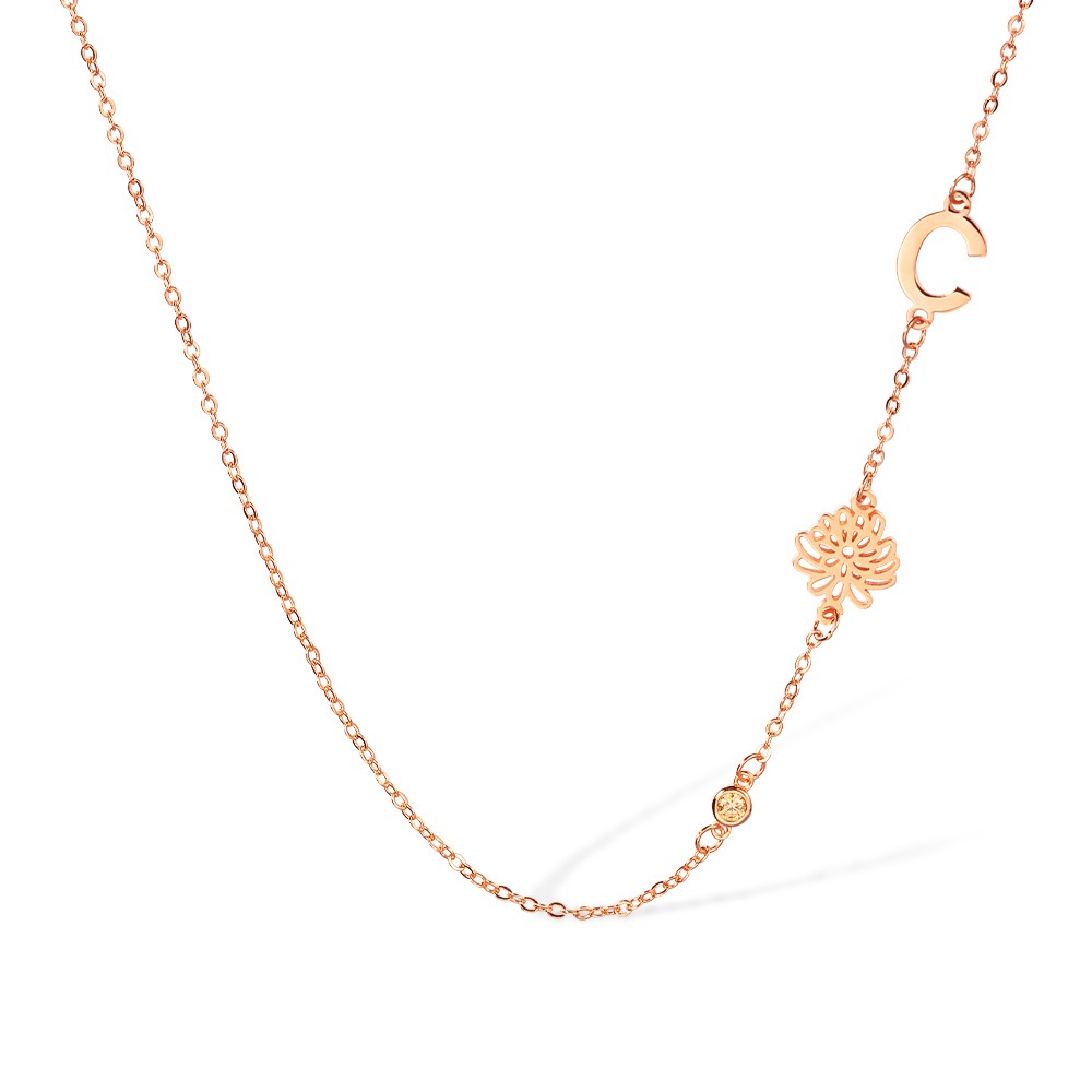Custom Birthflower & Birthstone Necklace with Initial, Family Bouquet Necklace, Memorial Jewelry, Birthday/Christmas Gifts, Gifts for Mom/Grandmom/Her