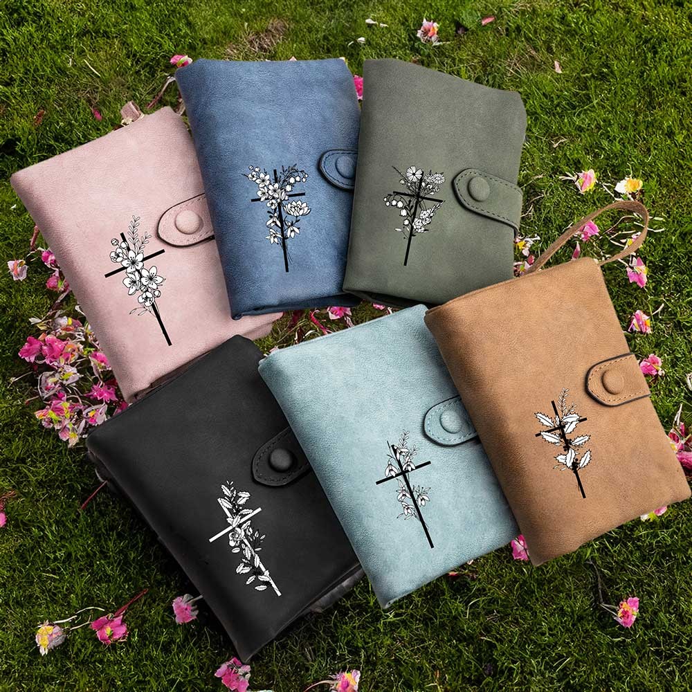 Personalized cross birthday flower wallet