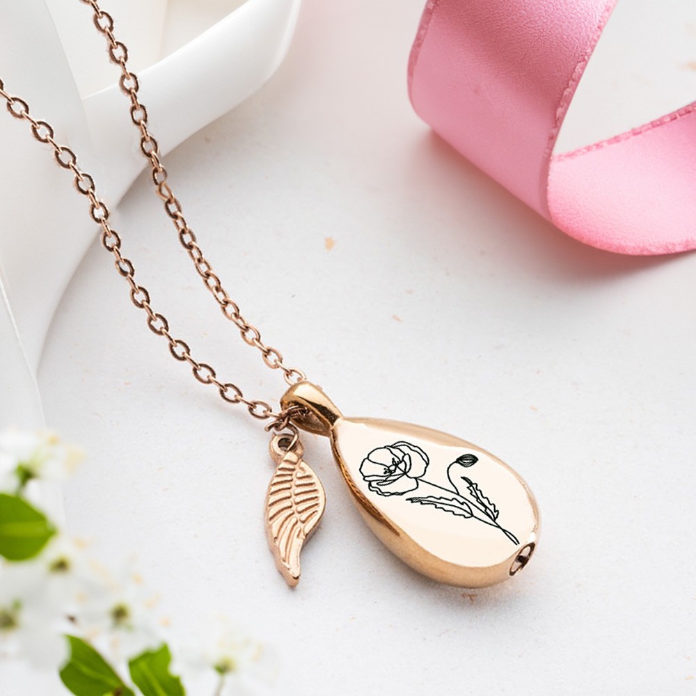 Collier Urne Goutte Fleur de Naissance pour Cendres