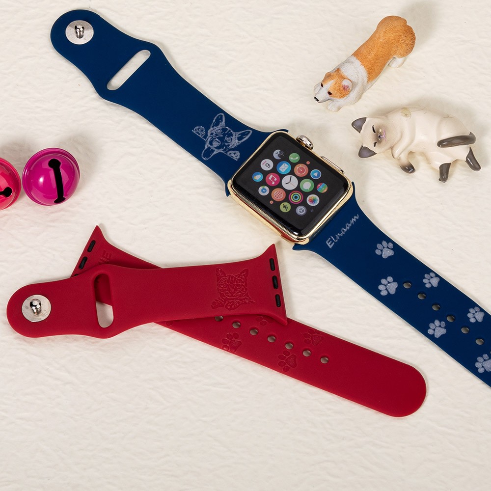 Custom Engraved Dog Breed Watch Band for Apple Watch, Personalized Dog Portrait Silicone Watch Band, Gift for Dog Dad/Mom/Pet Lover/Family/Friends