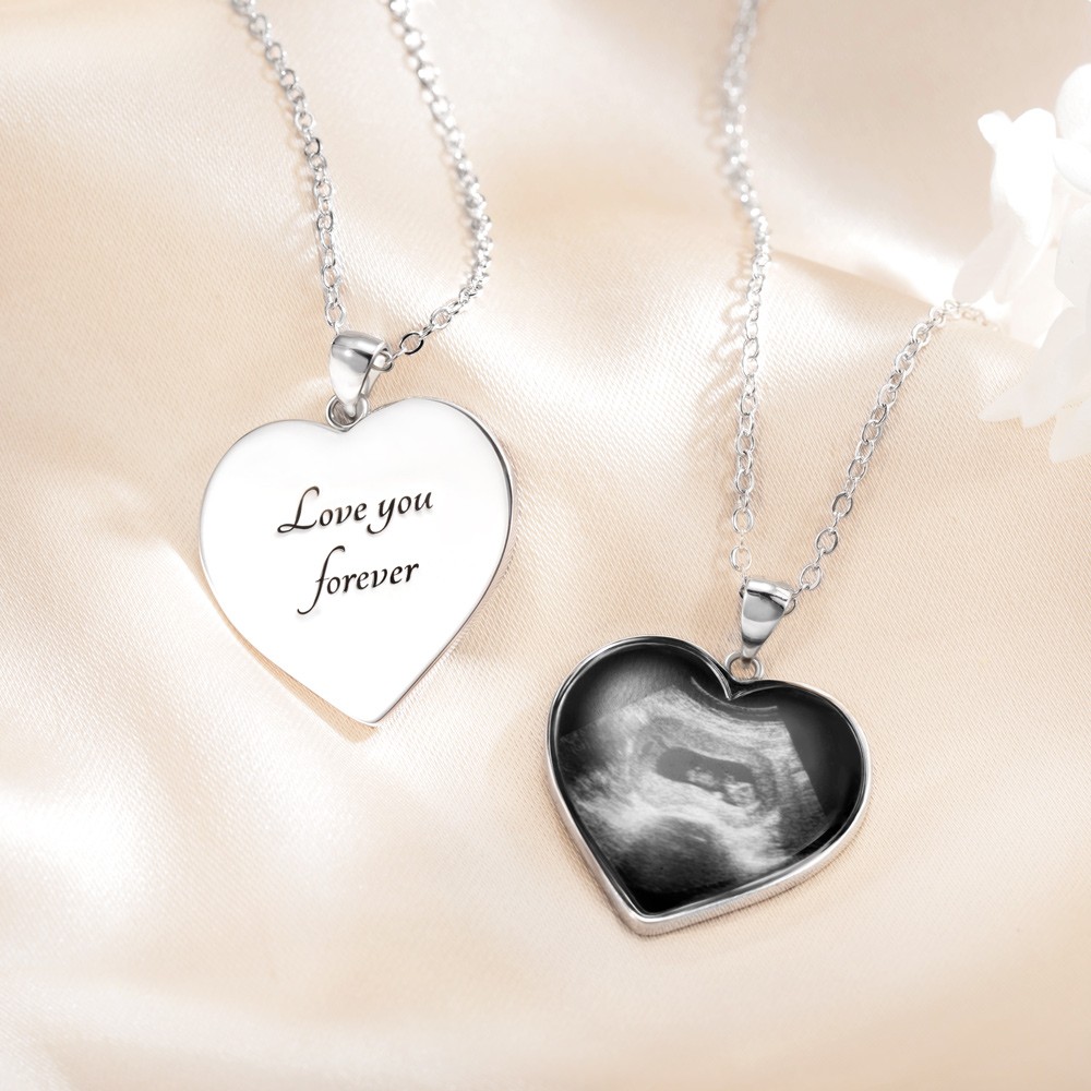 Custom Heart Shaped Baby's Sonogram Ultrasound Necklace with Engraved text, Birthday/New Pregnancy/Newborn Memorial Gift/Women